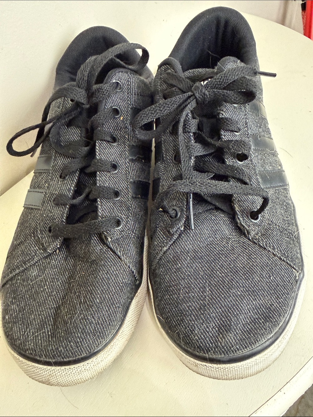 (2381) Adidas Men's Low-Top Black Denim Lace-Up Sneakers, Size: 9.5